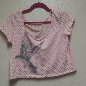 America Eagle Free as a bird pink polka dot crop top